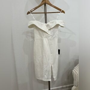 Lulus Classic Glam White Off-the-Shoulder Bodycon Dress, White, Size XS